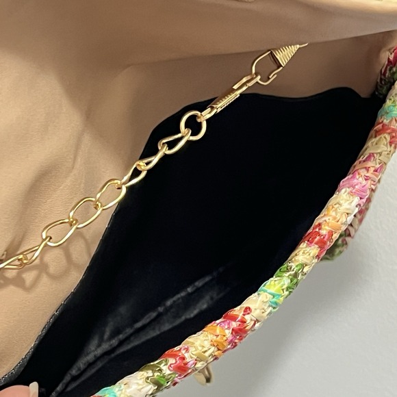 Straw Handbag Purse Colorful Boho Beach Gold Chain Strap Pink Rainbow‎ Fun - Picture 6 of 7